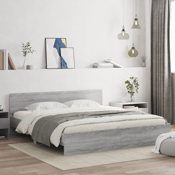 vidaXL Bed Frame with Headboard Gray Sonoma 200x200 cm