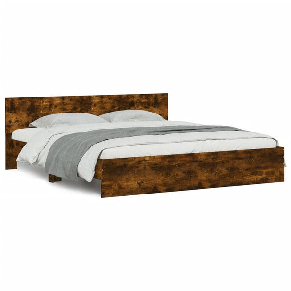vidaXL Bed Frame with Headboard Smoked Oak 180x200 cm