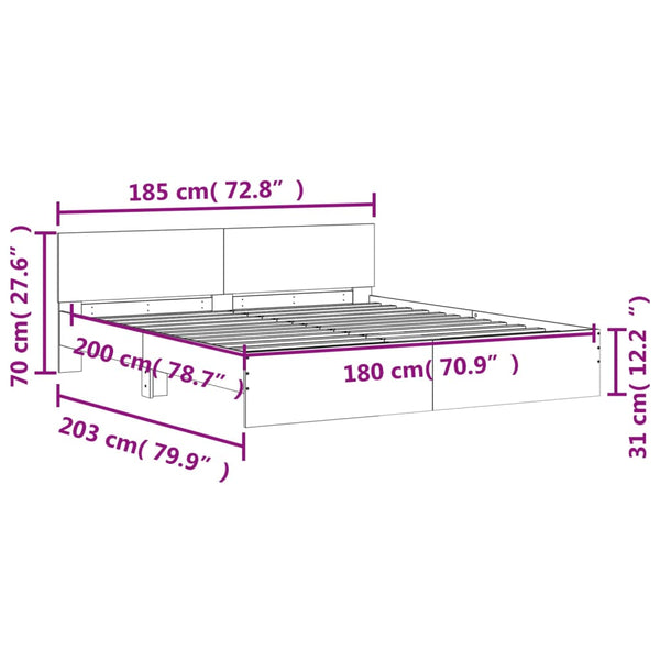 vidaXL Bed Frame with Headboard Smoked Oak 180x200 cm