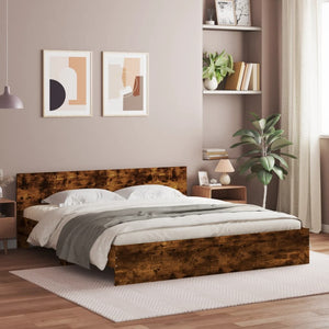 vidaXL Bed Frame with Headboard Smoked Oak 180x200 cm