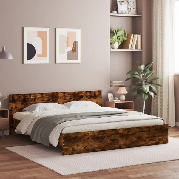 vidaXL Bed Frame with Headboard Smoked Oak 180x200 cm