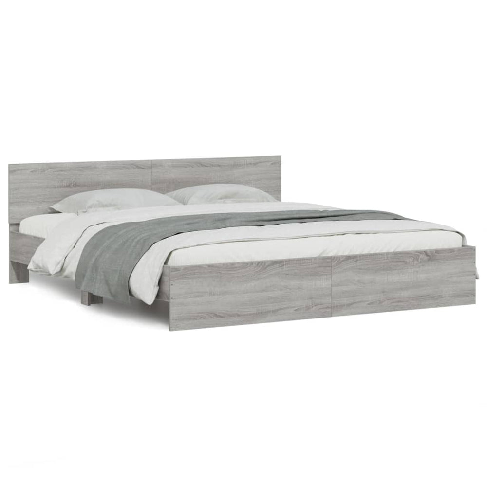 vidaXL Bed Frame with Headboard Grey Sonoma 180x200 cm