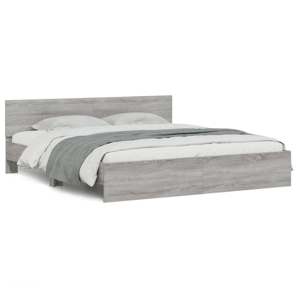 vidaXL Bed Frame with Headboard Grey Sonoma 180x200 cm