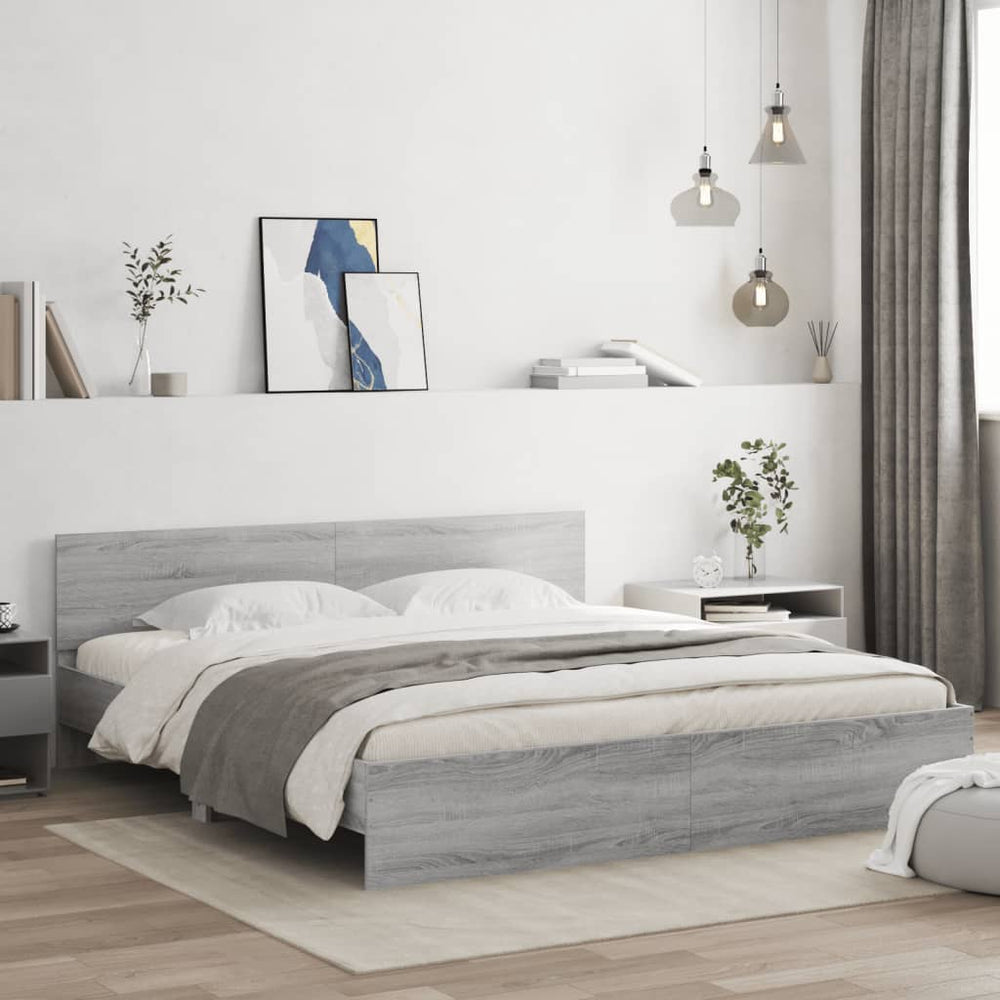 vidaXL Bed Frame with Headboard Grey Sonoma 180x200 cm