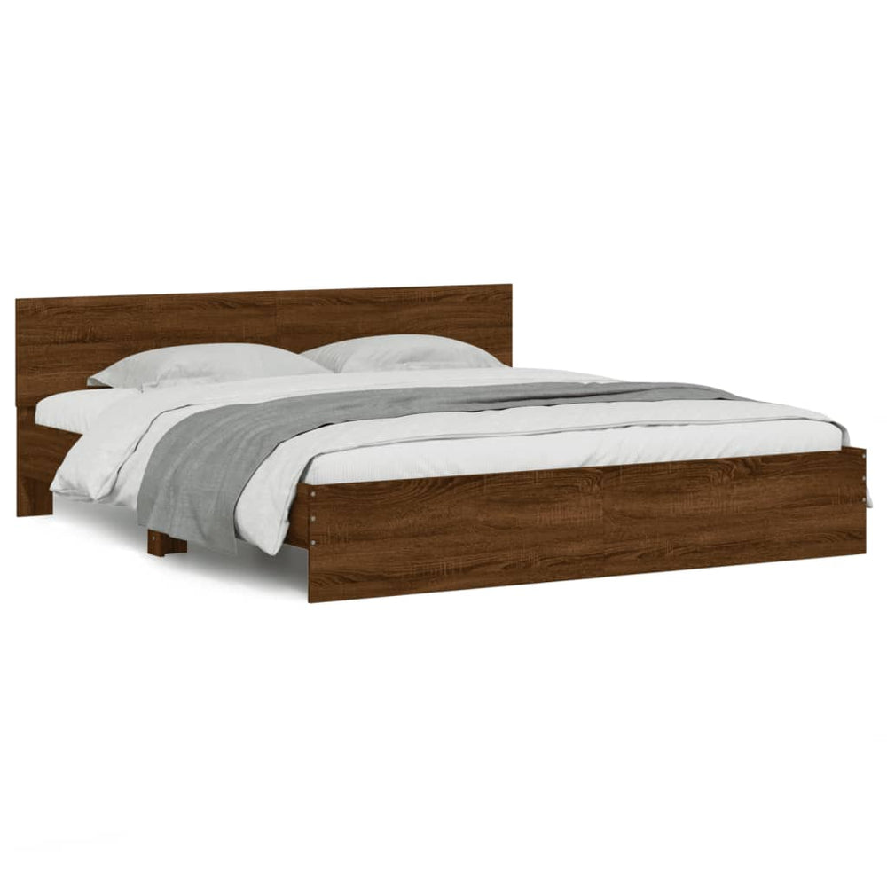vidaXL Bed Frame with Headboard Brown Oak-Look 180x200 cm