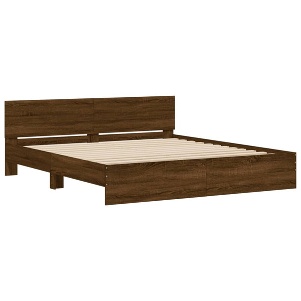 vidaXL Bed Frame with Headboard Brown Oak-Look 180x200 cm