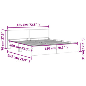 vidaXL Bed Frame with Headboard Brown Oak-Look 180x200 cm