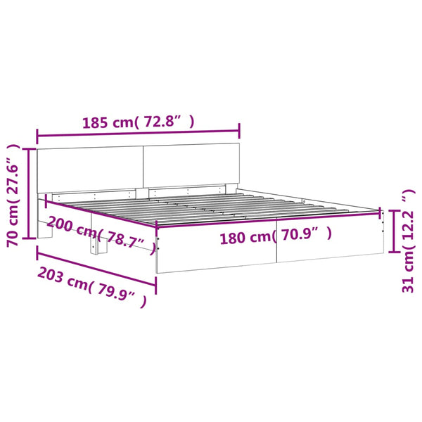 vidaXL Bed Frame with Headboard Brown Oak-Look 180x200 cm