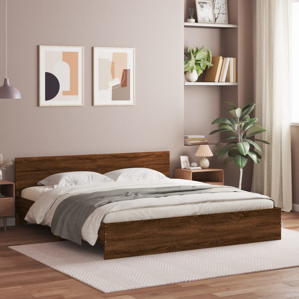 vidaXL Bed Frame with Headboard Brown Oak-Look 180x200 cm