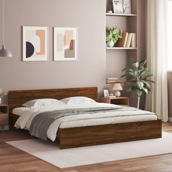 vidaXL Bed Frame with Headboard Brown Oak-Look 180x200 cm