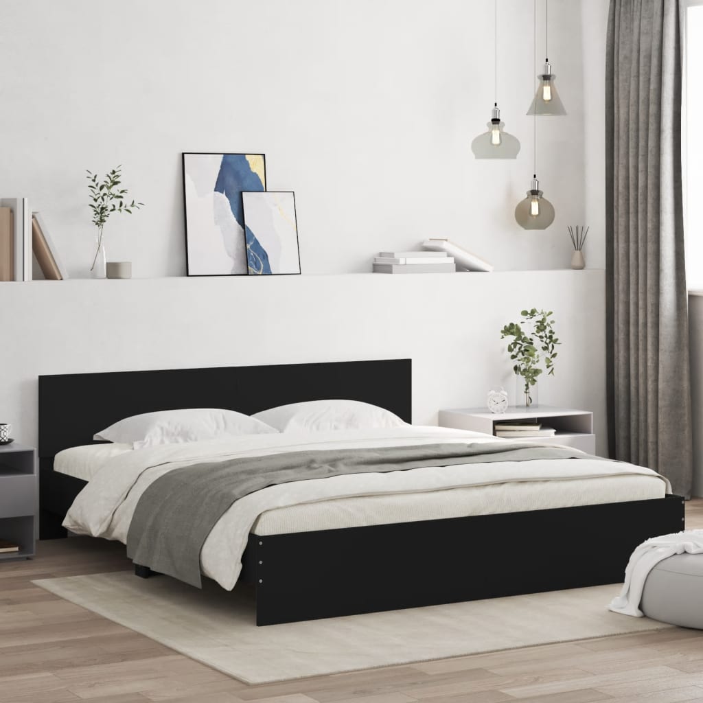 vidaXL Bed Frame with Headboard Black 160x200 cm