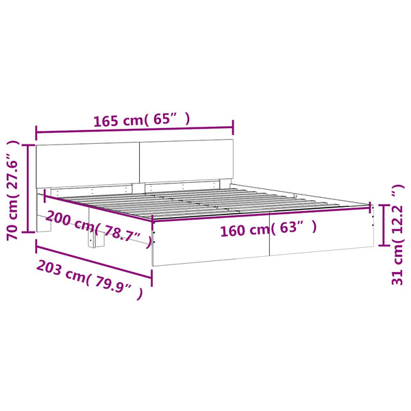 vidaXL Bed Frame with Headboard Sonoma Oak 160x200 cm