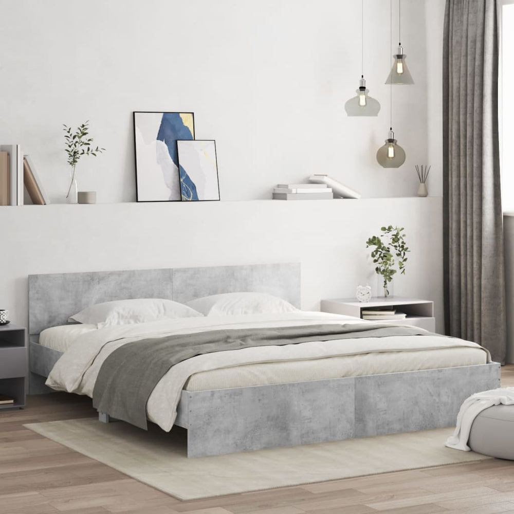vidaXL Bed Frame with Headboard Concrete Gray 160x200 cm