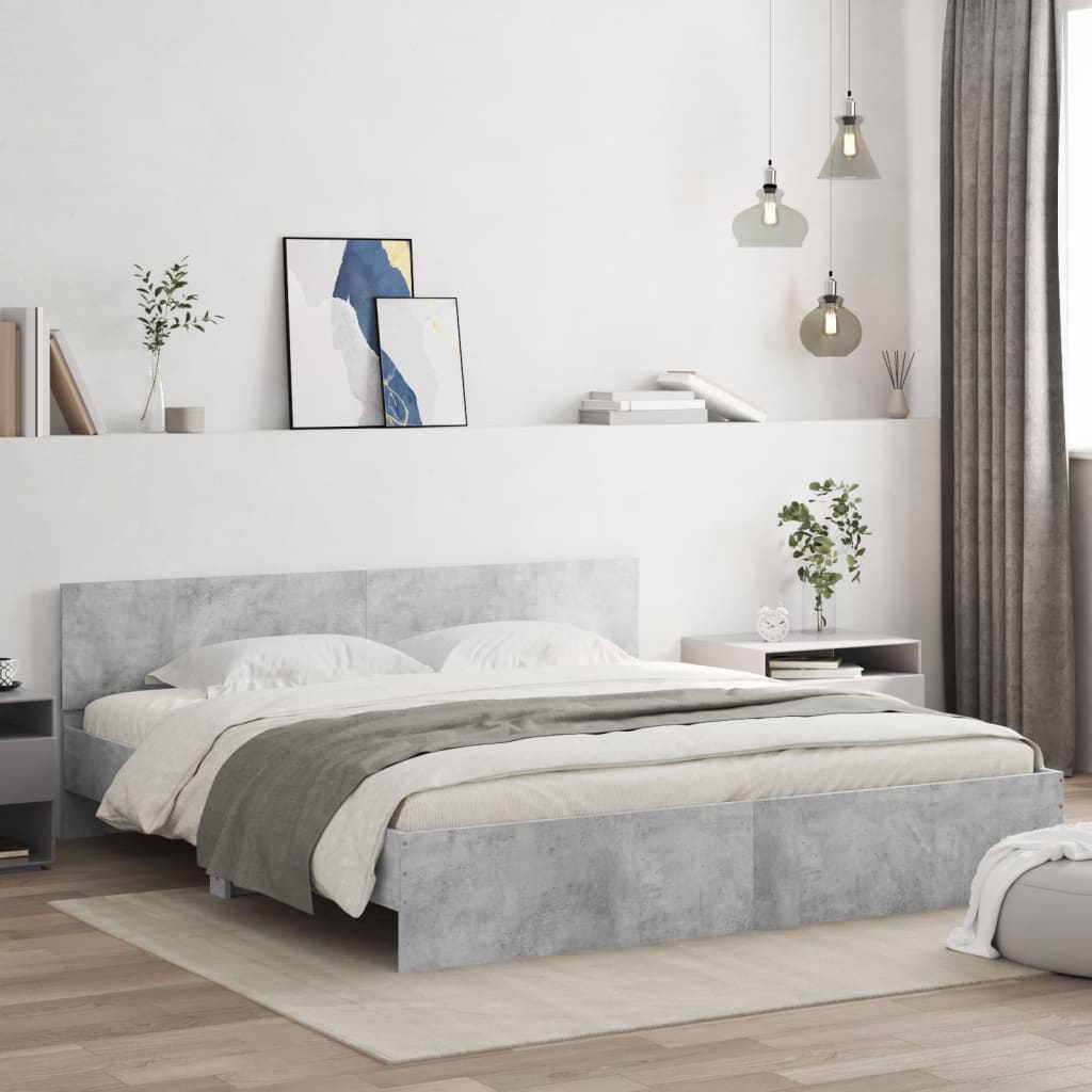 vidaXL Bed Frame with Headboard Concrete Gray 160x200 cm