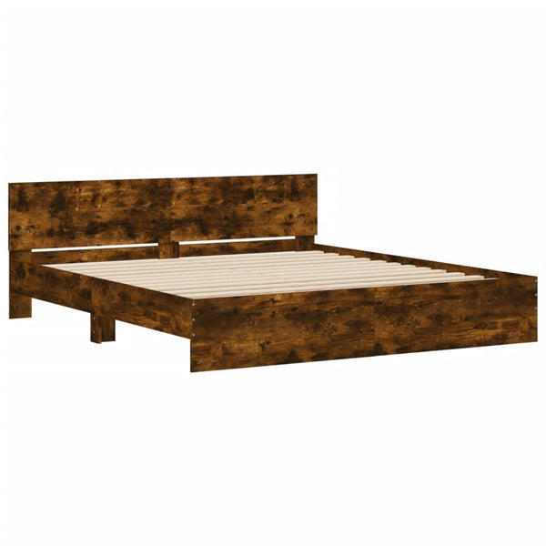 vidaXL Bed Frame with Headboard Smoked Oak 160x200 cm