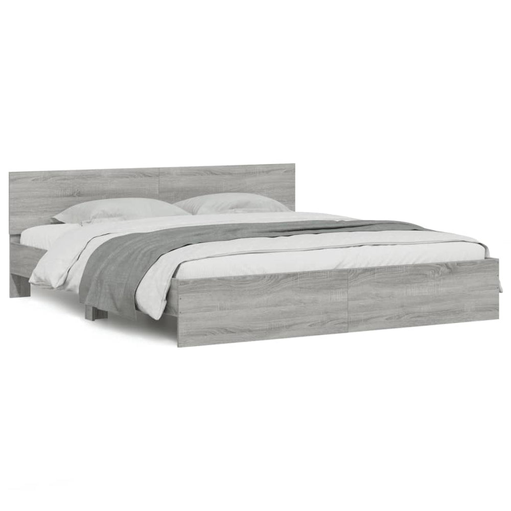 vidaXL Bed Frame with Headboard Grey Sonoma 160x200 cm