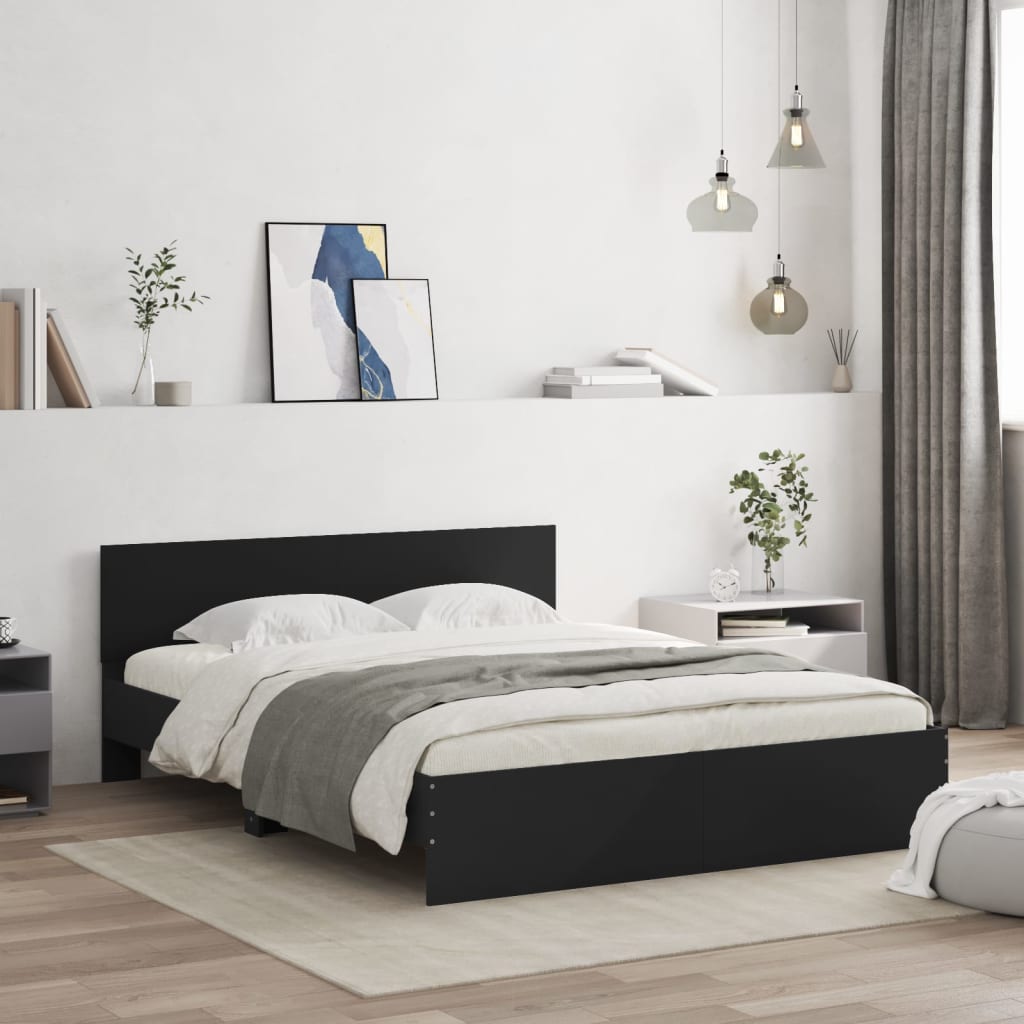 vidaXL Bed Frame with Headboard Black 150x200 cm