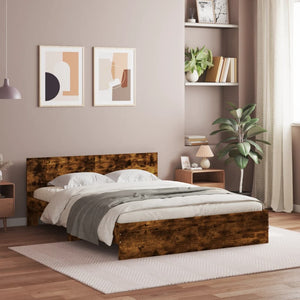 vidaXL Bed Frame with Headboard Smoked Oak 150x200 cm