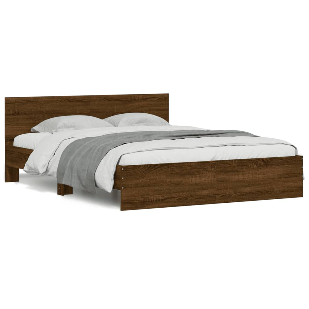 vidaXL Bed Frame with Headboard Brown Oak-Look 150x200 cm