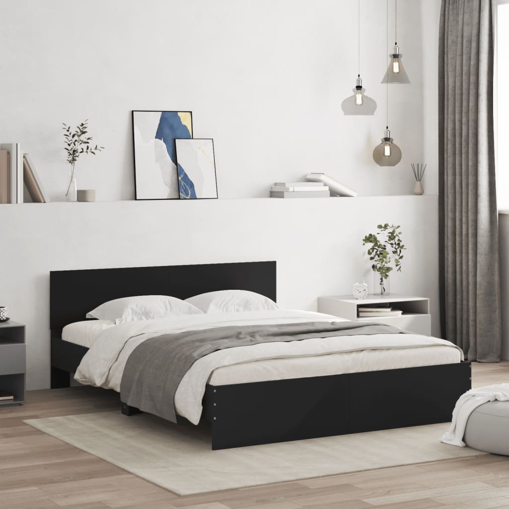 vidaXL Bed Frame with Headboard Black 140x200 cm