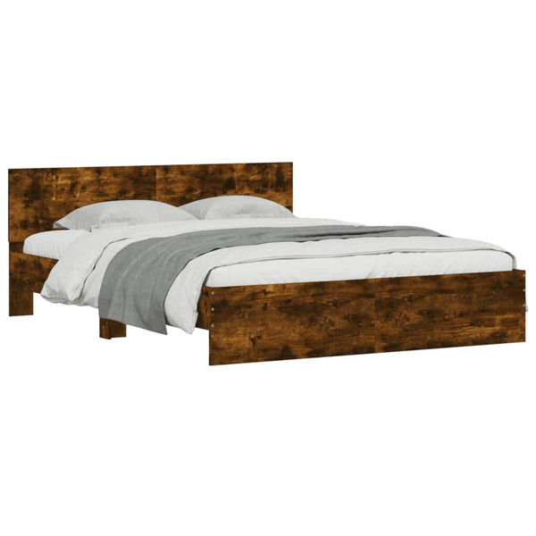 vidaXL Bed Frame with Headboard Smoked Oak 140x200 cm