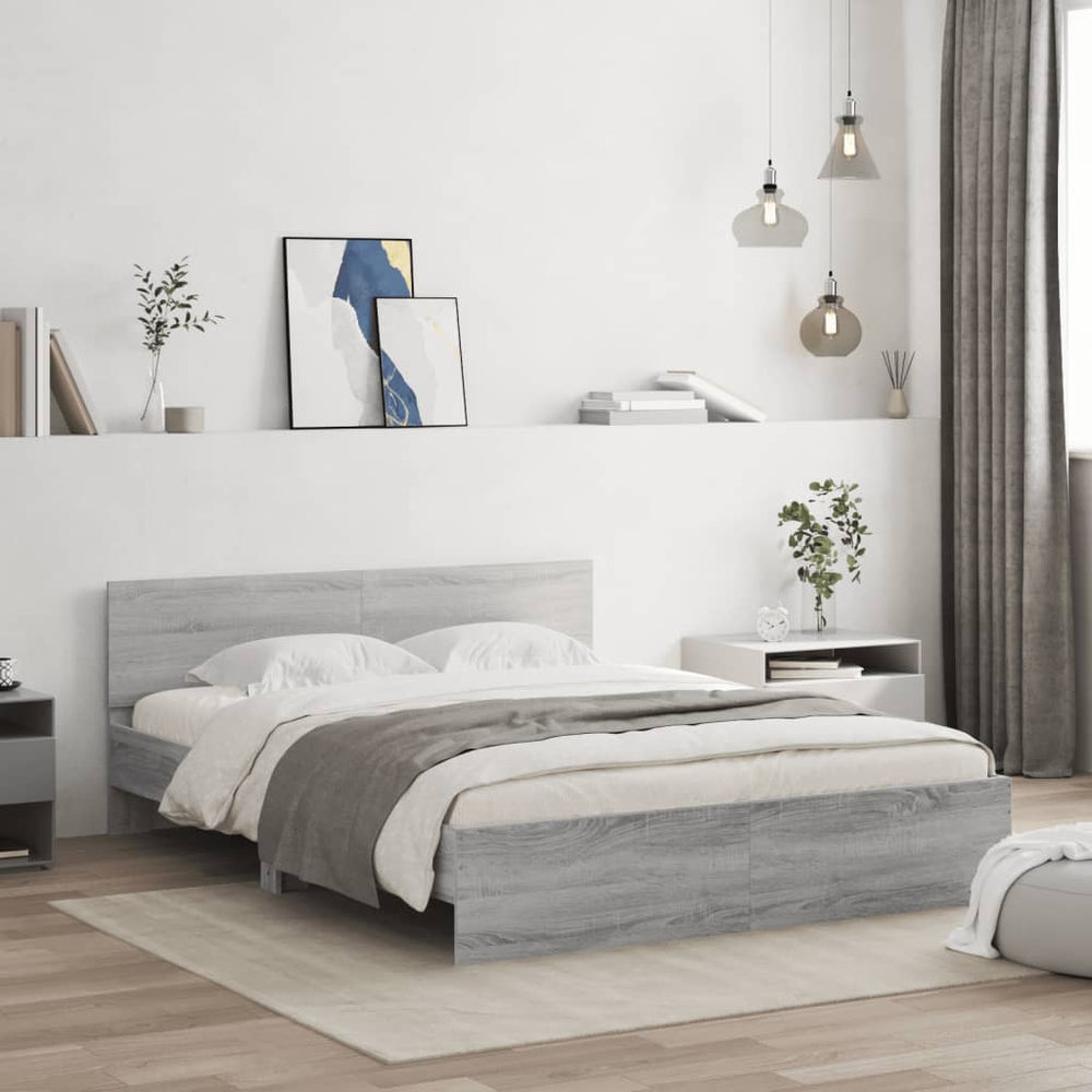 vidaXL Bed Frame with Headboard Gray Sonoma 140x200 cm