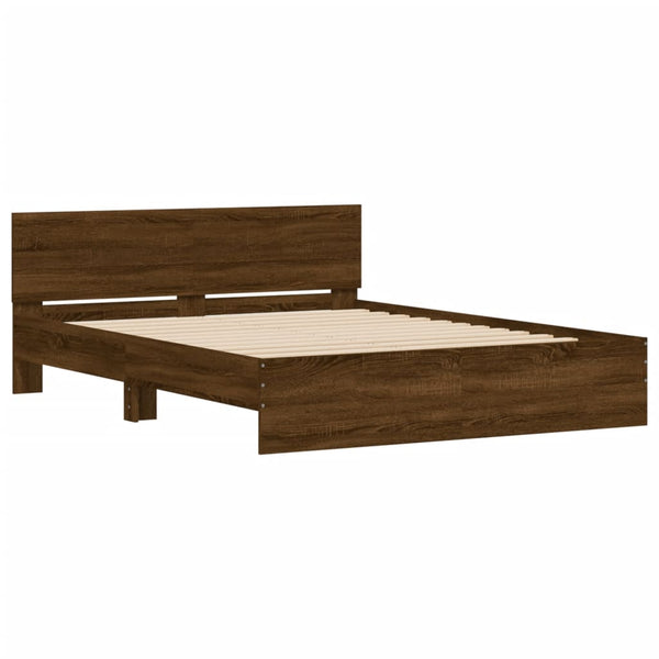 vidaXL Bed Frame with Headboard Brown Oak Look 140x200 cm