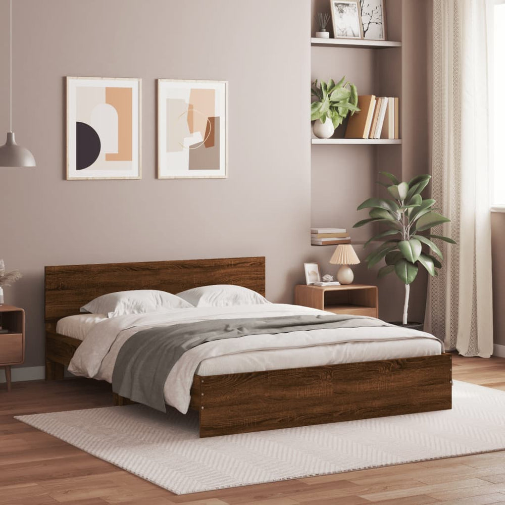 vidaXL Bed Frame with Headboard Brown Oak Look 140x200 cm