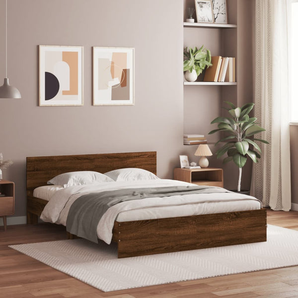 vidaXL Bed Frame with Headboard Brown Oak Look 140x200 cm