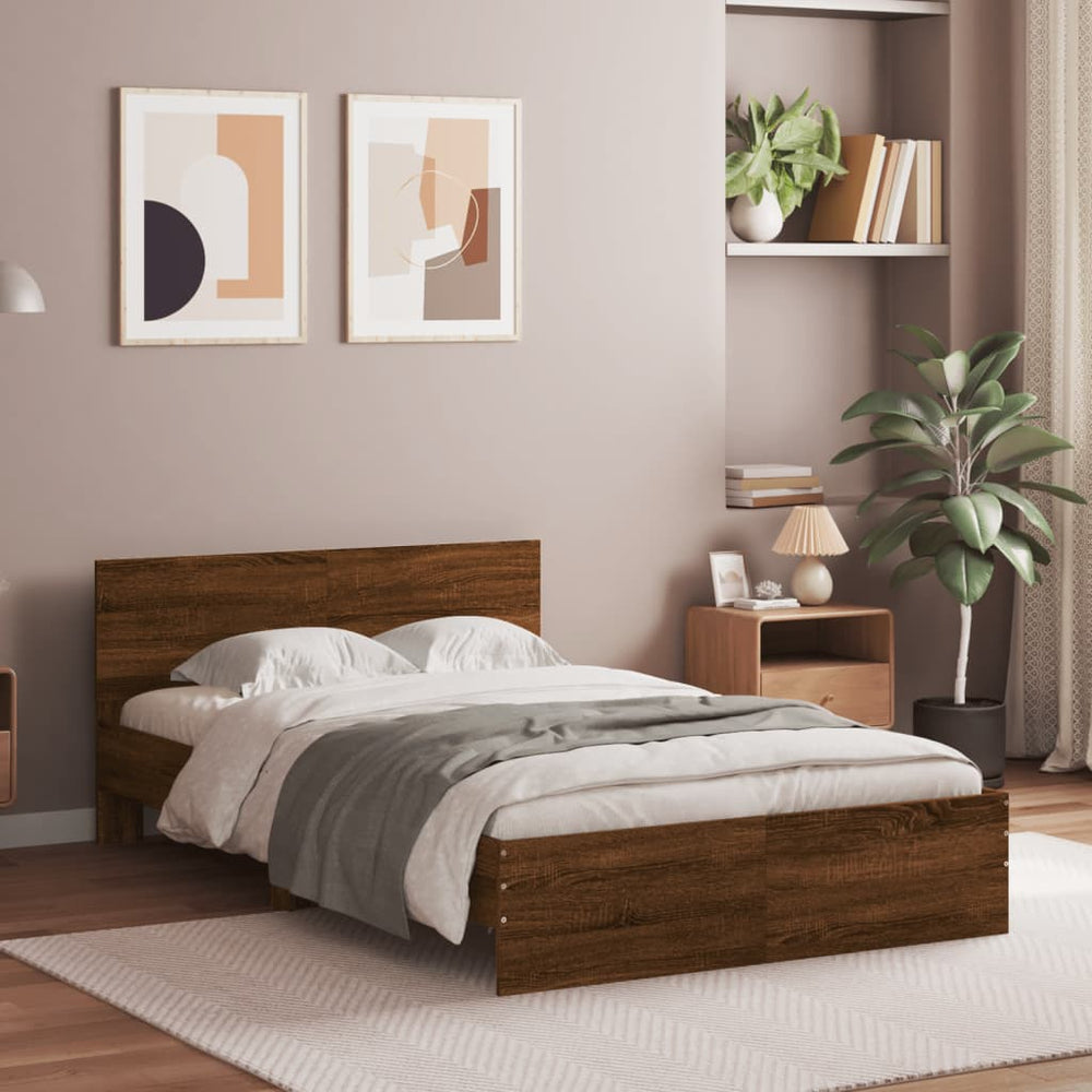 vidaXL Bed Frame with Headboard Brown Oak-Look 120x200 cm