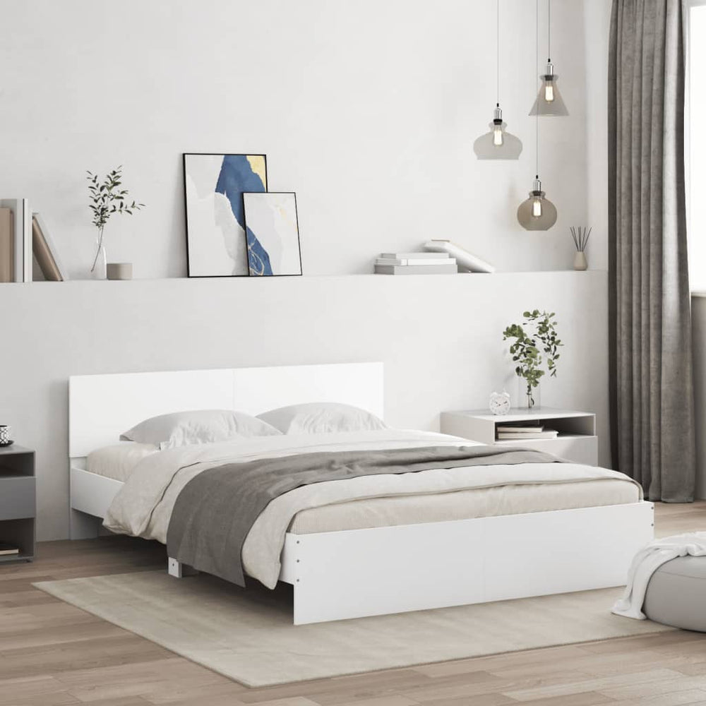 vidaXL Bed Frame with Headboard White 140x190 cm