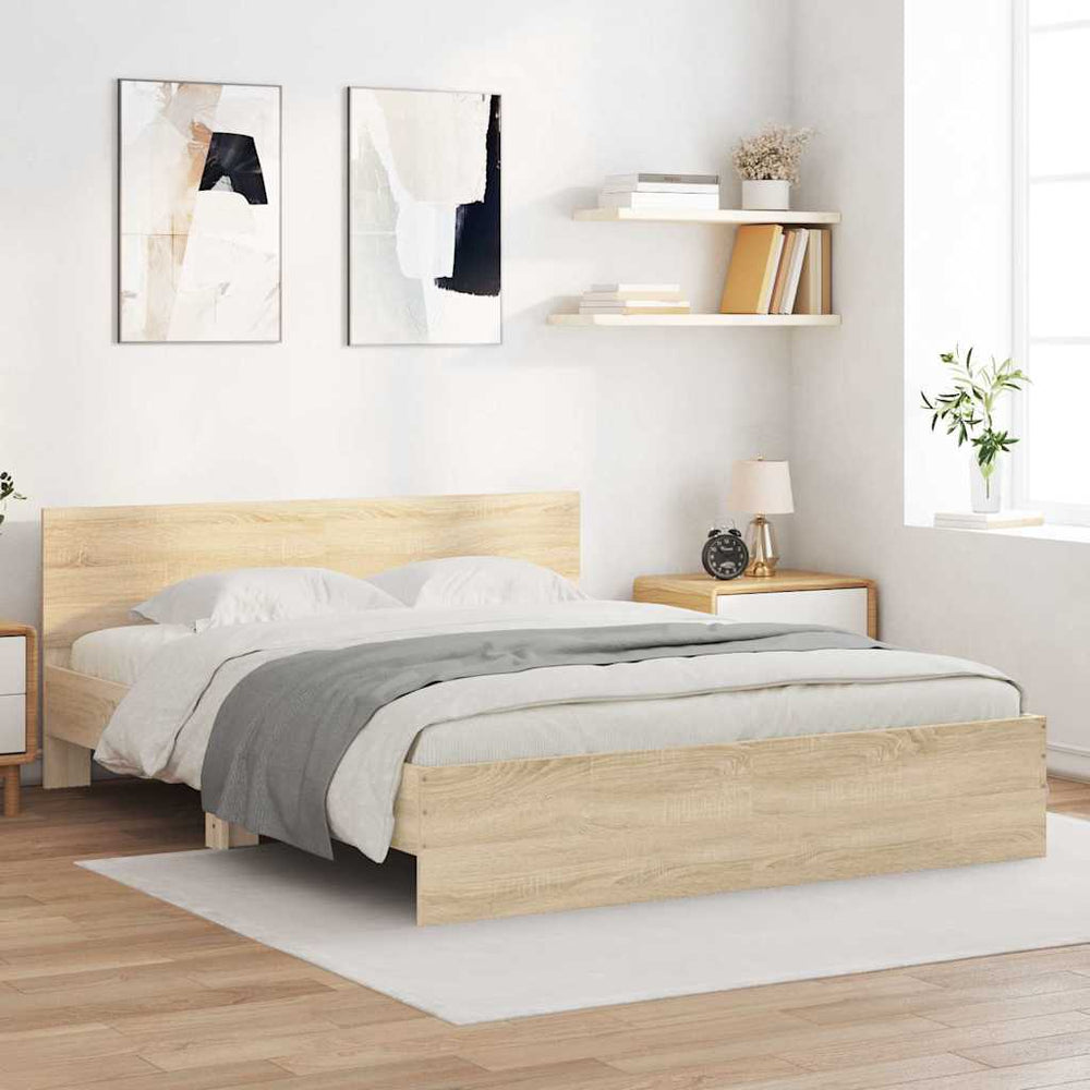 vidaXL Bed Frame with Headboard Sonoma Oak 140x190 cm