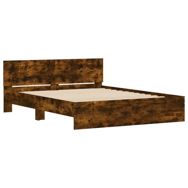 vidaXL Bed Frame with Headboard Smoked Oak 140x190 cm