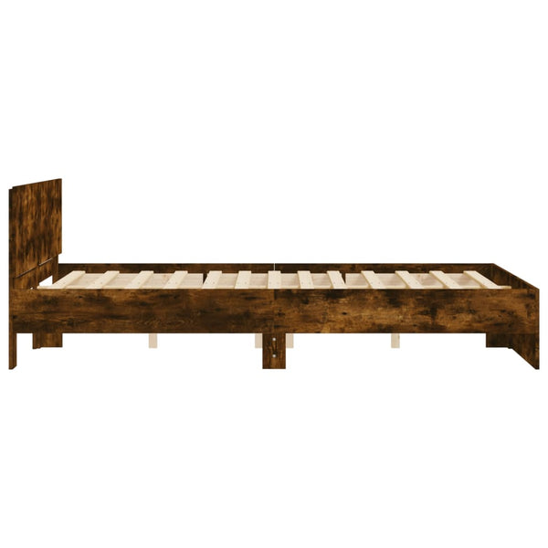 vidaXL Bed Frame with Headboard Smoked Oak 140x190 cm