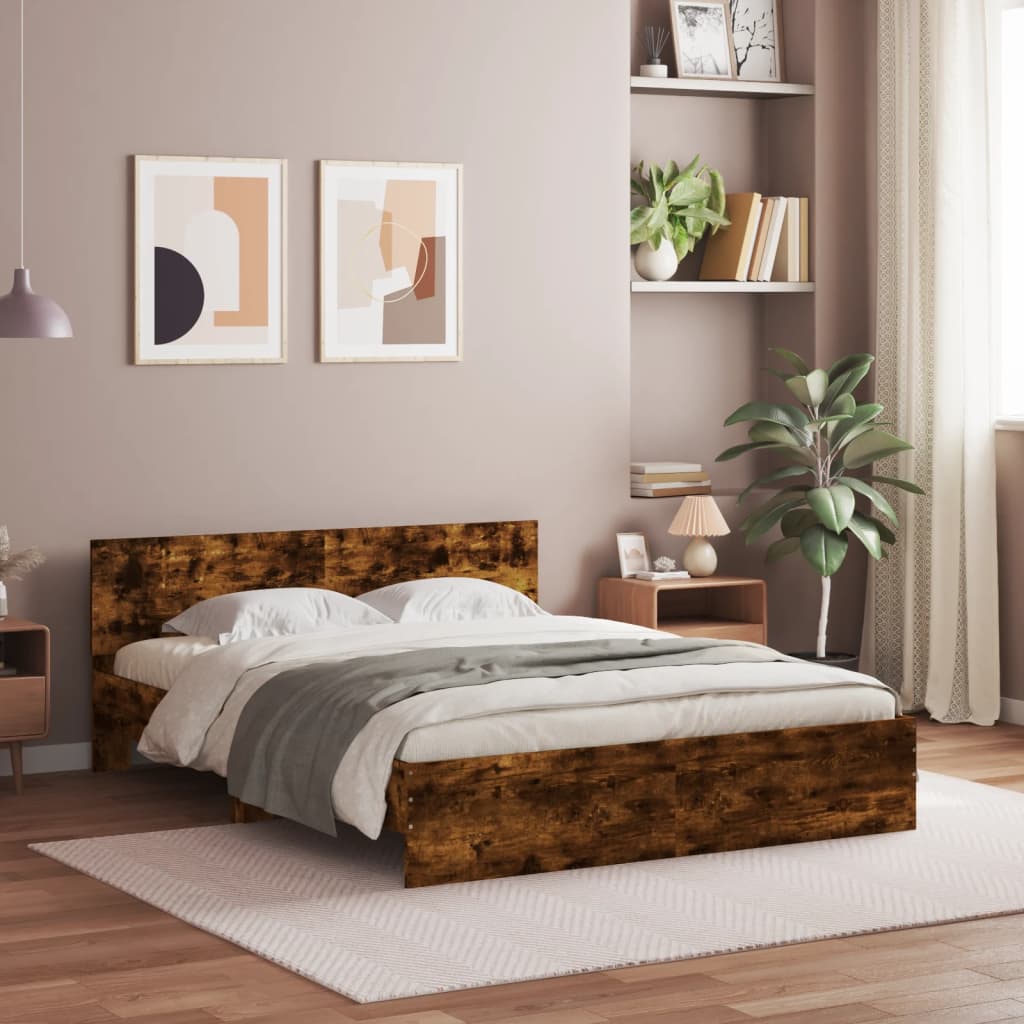 vidaXL Bed Frame with Headboard Smoked Oak 140x190 cm