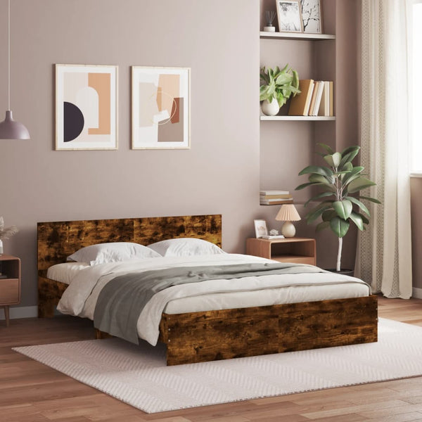 vidaXL Bed Frame with Headboard Smoked Oak 140x190 cm