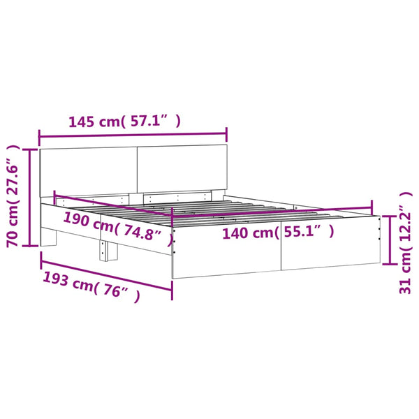 vidaXL Bed Frame with Headboard Gray Sonoma 140x190 cm