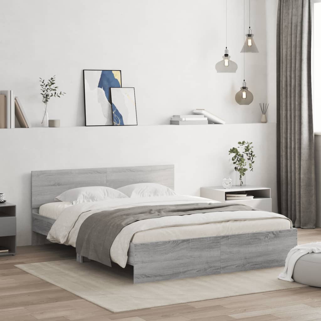 vidaXL Bed Frame with Headboard Gray Sonoma 140x190 cm