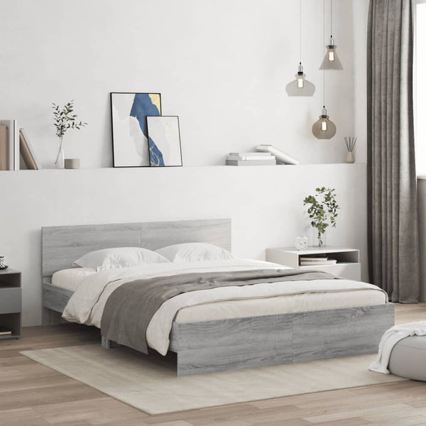 vidaXL Bed Frame with Headboard Gray Sonoma 140x190 cm