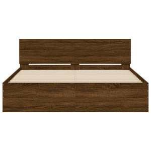 vidaXL Bed Frame with Headboard Brown Oak Look 140x190 cm