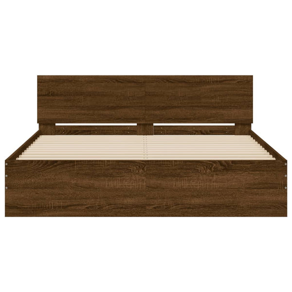 vidaXL Bed Frame with Headboard Brown Oak Look 140x190 cm
