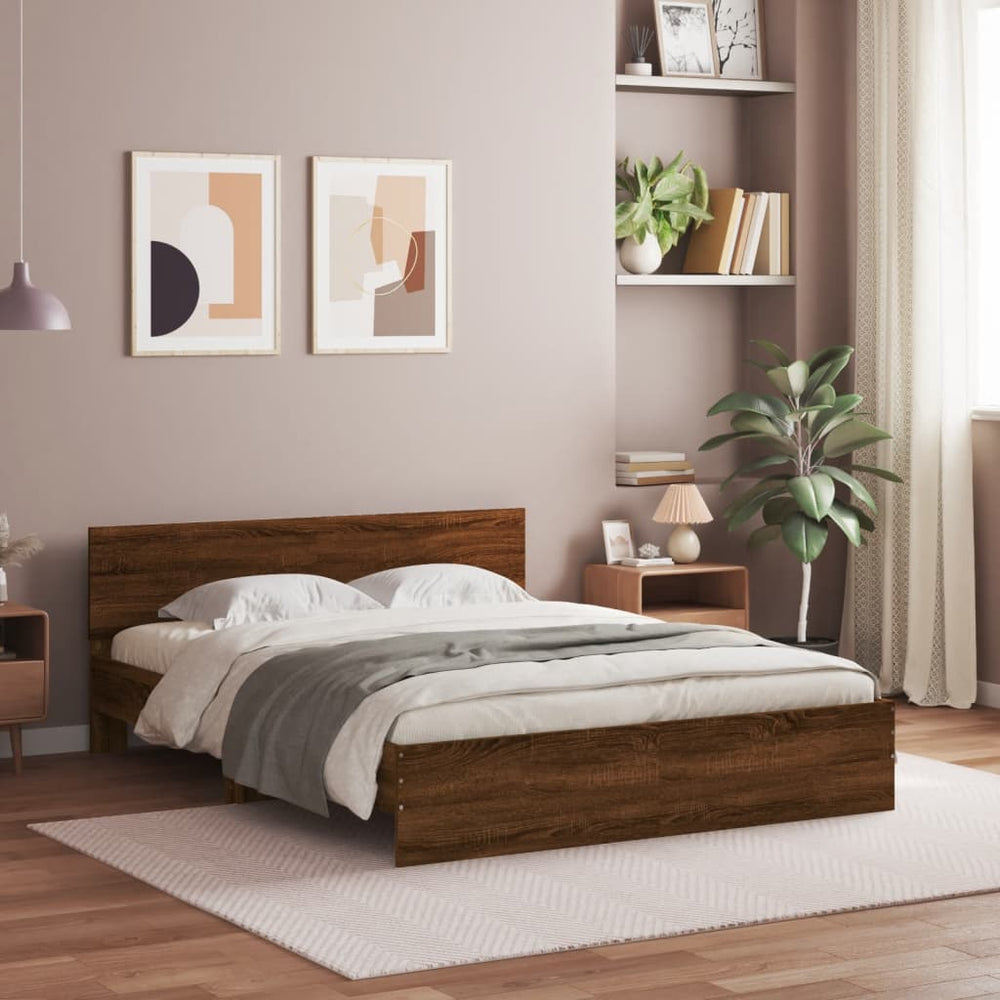 vidaXL Bed Frame with Headboard Brown Oak Look 140x190 cm