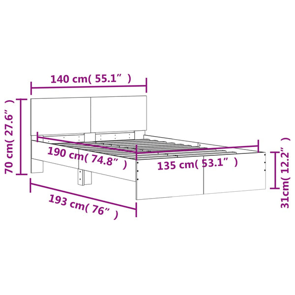 vidaXL Bed Frame with Headboard White 135x190 cm