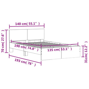 vidaXL Bed Frame with Headboard Black 135x190 cm