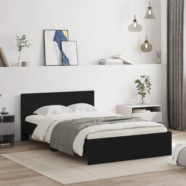 vidaXL Bed Frame with Headboard Black 135x190 cm