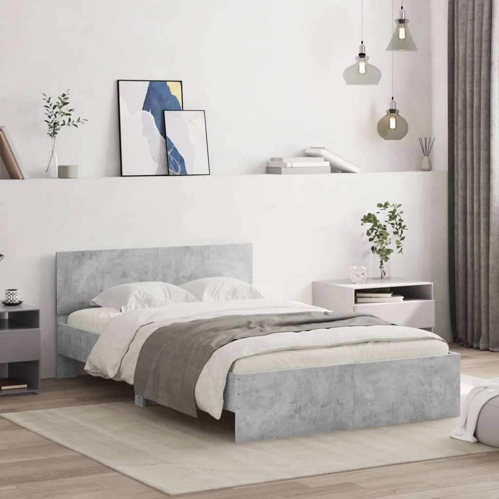 vidaXL Bed Frame with Headboard Concrete Grey 135x190 cm