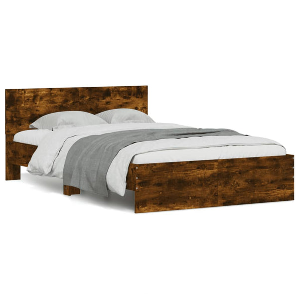 vidaXL Bed Frame with Headboard Smoked Oak 135x190 cm