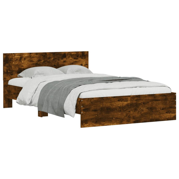 vidaXL Bed Frame with Headboard Smoked Oak 135x190 cm