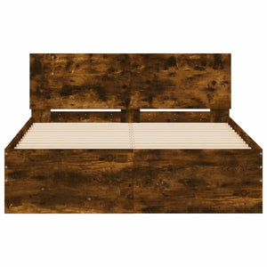 vidaXL Bed Frame with Headboard Smoked Oak 135x190 cm