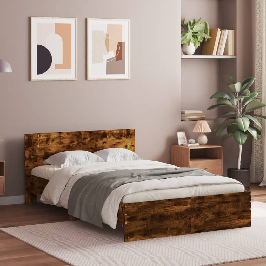 vidaXL Bed Frame with Headboard Smoked Oak 135x190 cm